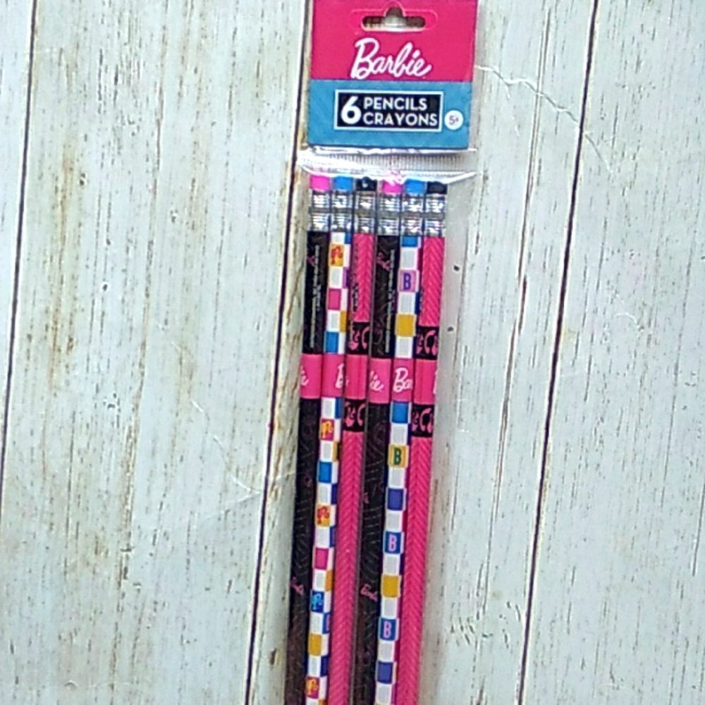 New In Package Mattel Barbie Pencil Set Of 6 Colorful Print